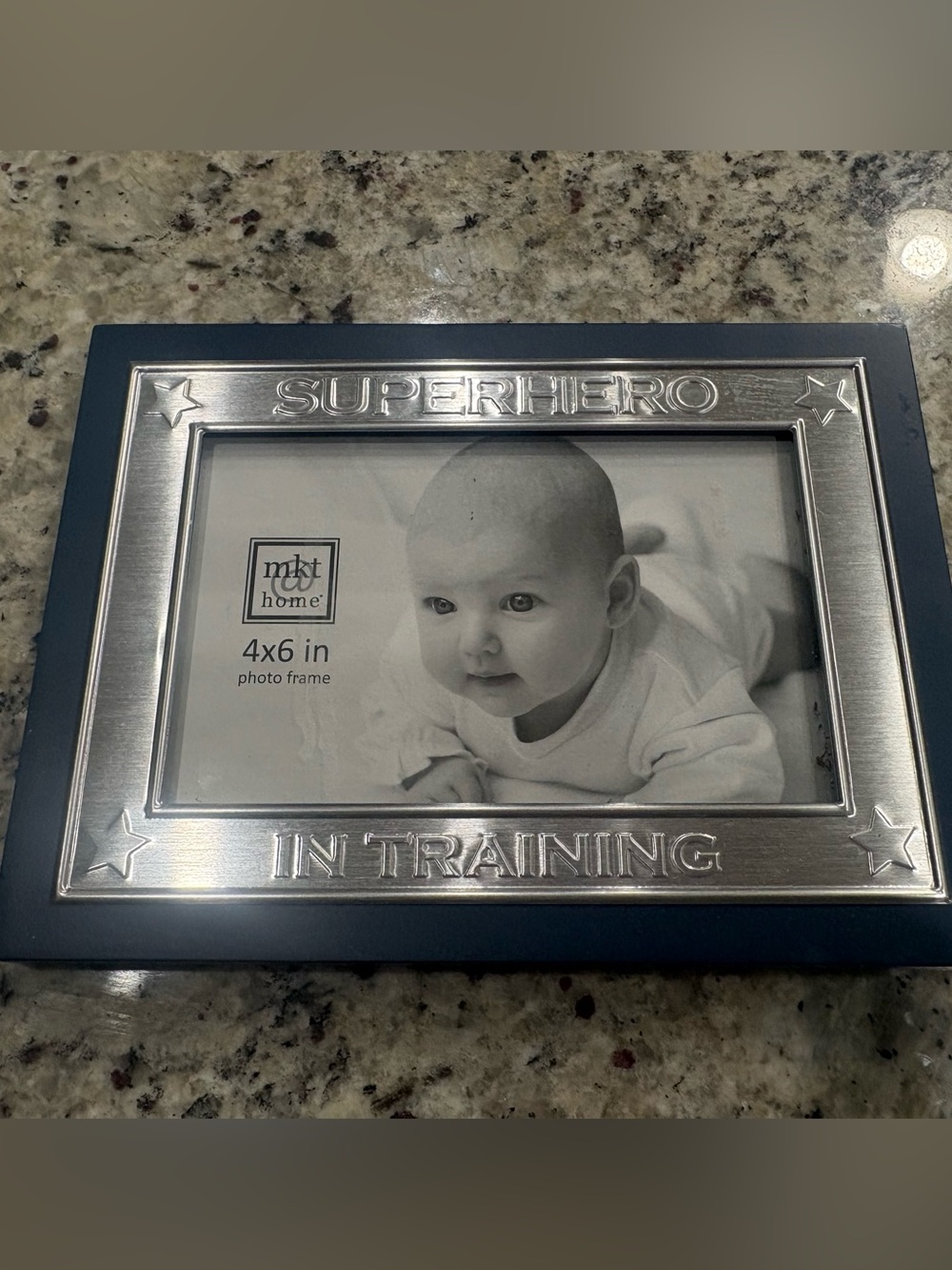 Super hero in training blue & silver picture frame 4 x 6 Small mark on corner